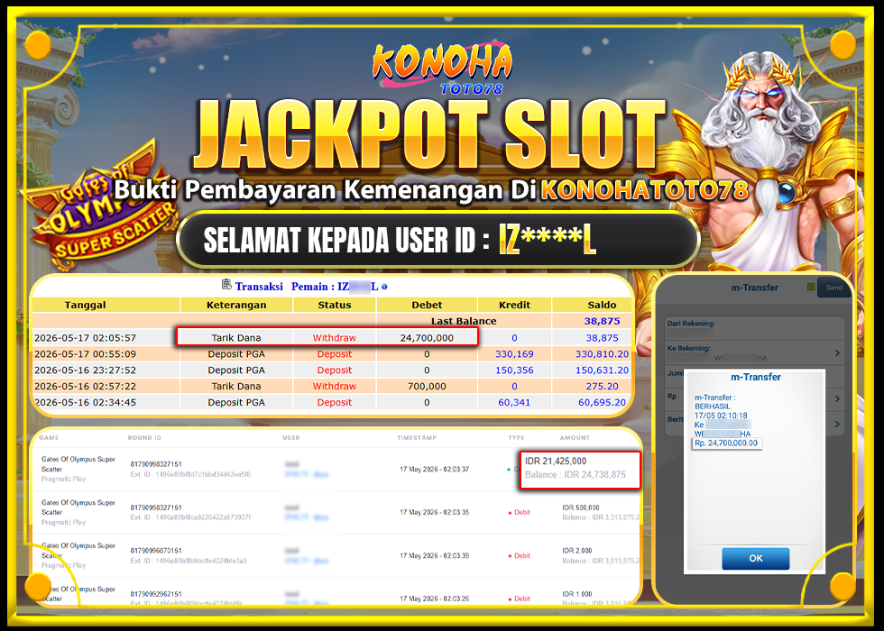 KONOHATOTO78 JACKPOT GATES OF OLYMPUS SUPER SCATTER Rp.24.700.000 LUNAS